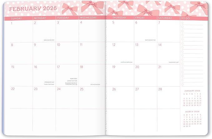 Orange Circle Studio Academic Planner 2026, Sweet Bows, Just Right Monthly Planner, To-Do List Notebook, Appointment Book w/Storage Pocket & Elastic Closure, Composition Notebook, 17-Month
