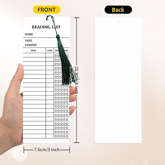 100 Pieces Reading List Bookmark with Tassels, 3 x 8 Inch Personal Libraries Cards 20 Pieces Tassels for Reading Lovers Kids Students Teachers(White)