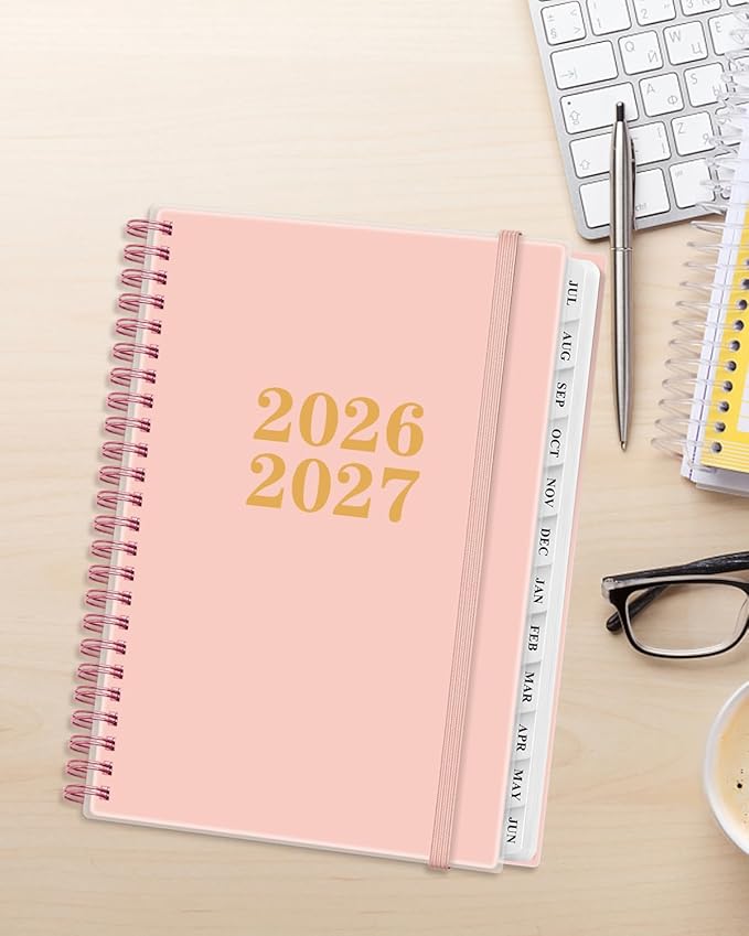 Planner 2026-2027 - Academic Planner from July 2026 to June 2027, Weekly & Monthly Planners Spiral Bound with 12-Month Tabs, Inner Pocket, 6.25" x 8.5", Pink