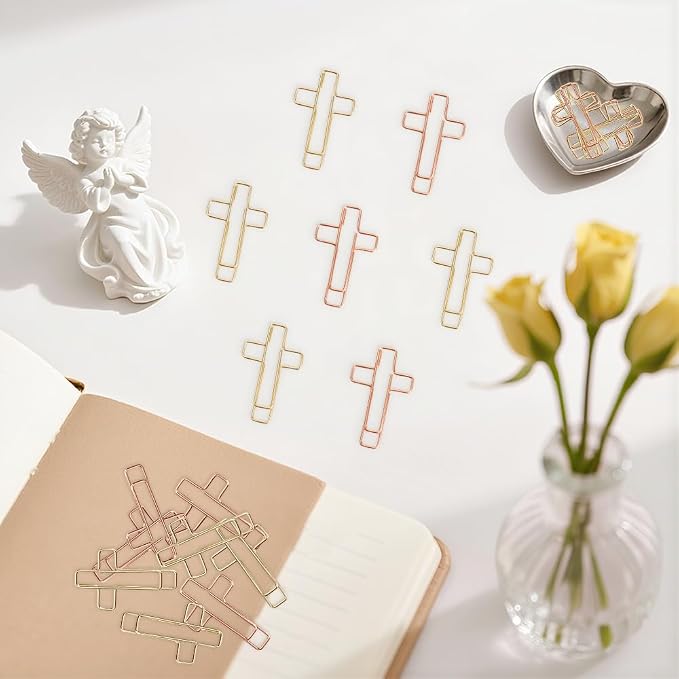 60PCS Cross Paper Clips Bible Bookmark Rose Gold Paper Clips Book Marks for Bibles Study Supplies Bible Study Kit Cute Binder Clip Christian Accessories Christian Gifts for Women