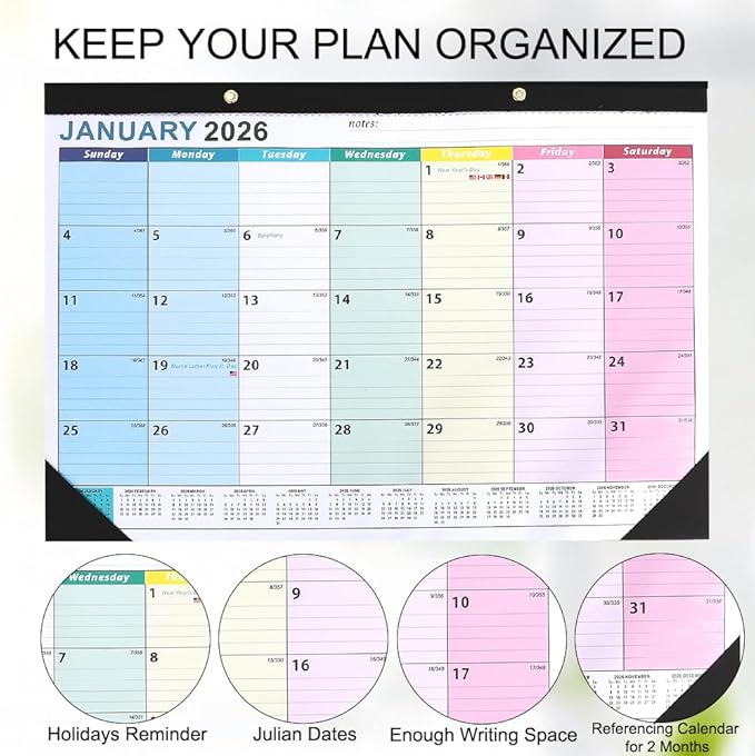 Calendar 2026, Desk Desktop Calendars 2026-2027, 18 Month from Jan 2026 - Jun 2027 Large Wall Calendar Month Planner Organizer with Corner Protectors for Home Office Teacher School Supplies 17x12 IN
