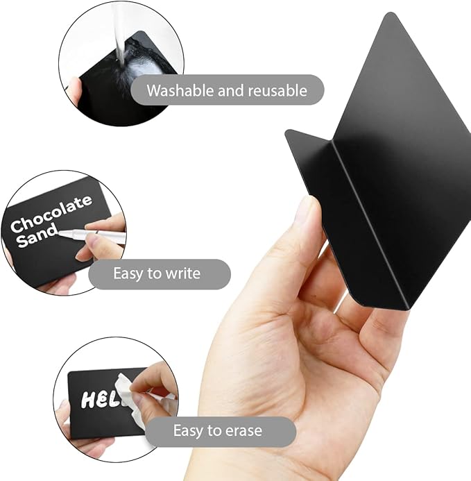12 Pcs L-Shaped Mini Chalkboard Signs Acrylic Chalkboard Buffet Tags Small Black Food Display Stands for Message Board Signs, Weddings, Tents, Birthday Parties