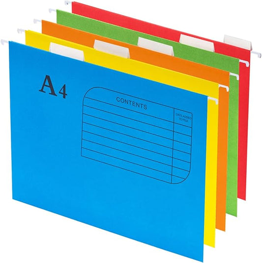 Hanging File Folders, 25 Pack Reinforced Hanging Folders, Adjustable Tab and Blank Label Inserts, Designed for Bulk Files, Filing Cabinet, Assorted Colors