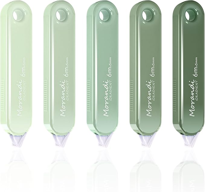 5-Piece Correction Tapes, Aesthetic Cute White Pull Out Tape, Quick Dry, Instant Correct, Easy to Use for School Office Supplies (Green)