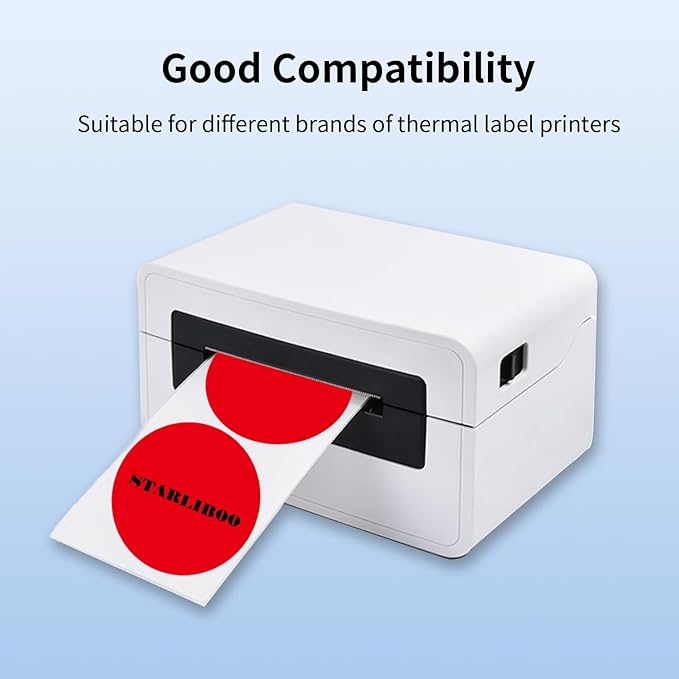 STARLIBOO 3 Inch Round Thermal Sticker Labels, Red Thermal Labels Round, Self-Adhesive Round Direct Thermals Stickers Label, Printer Stickers for Business