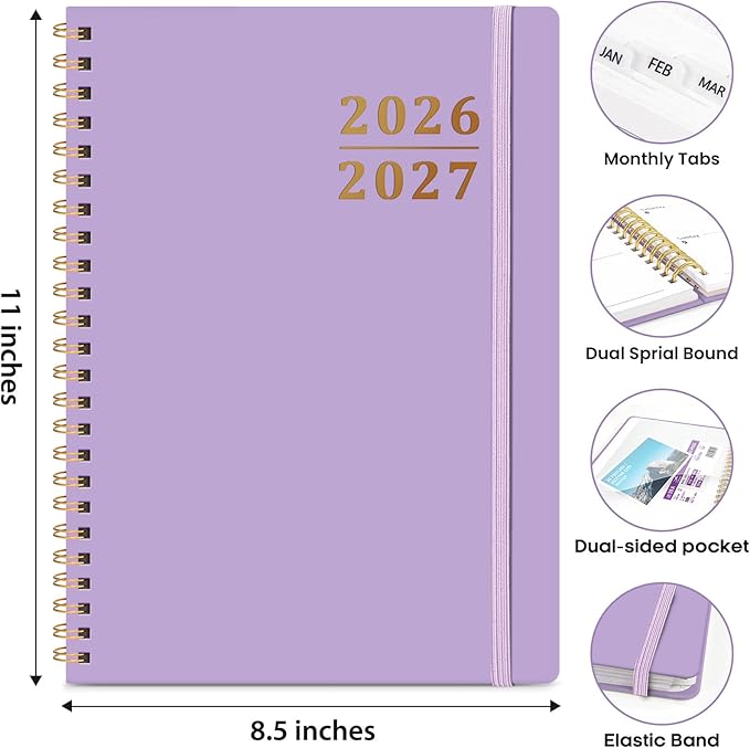 8.5" x 11" Academic Planner 2026-2027, Weekly & Monthly Calendar Planner Book, July 2026 – June 2027, Large Hardcover Organizer with Tabs, Perfect for Teachers, Students, Women & Men – A4, Lavender