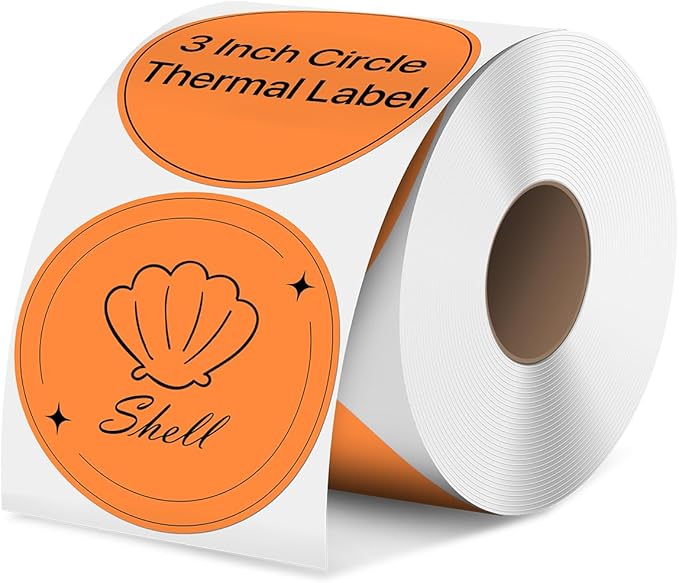 iEager 3 Inch Circle Thermal Sticker Labels, Self-Adhesive Round Direct Thermal Label, Multi-Purpose Roll Thermal Stickers, 500 Labels, Orange