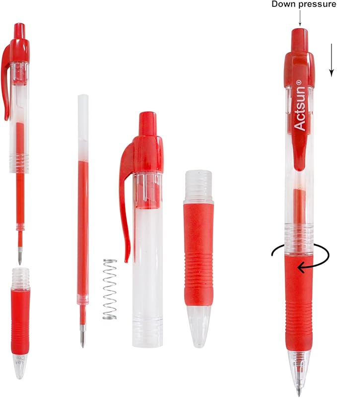 Actsun Red Gel Ink Pens, 12 Pcs, Fine Point, Smooth Writing, Retractable, 0.8 Mm, Gift for Women & Men, Journaling, School & Office Supplies