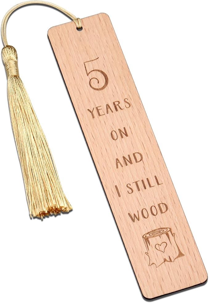 Wooden Bookmark 5th for Him Her, 5 Year Marriage Gifts for Couple, Fifth Anniversary Valentines Gift