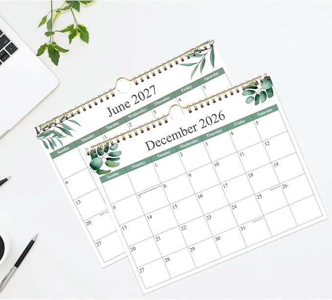 Calendar 2026 - Wall Calendar 2026-2027 from January 2026 to June 2027, 2026 Wall Hanging Calendar Planner with Thick Paper, 12" x 14.5", Leaf