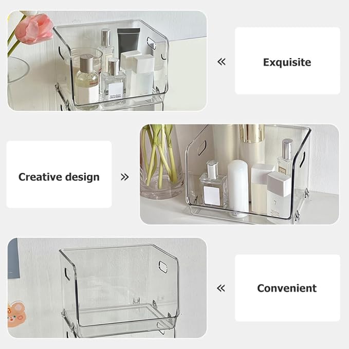 STAHAD 2pcs Portable Stackable Desktop Storage Organizer Boxes Small Size Multi-purpose Household Storage Containers for Makeup, Office Supplies, and Bedroom Use