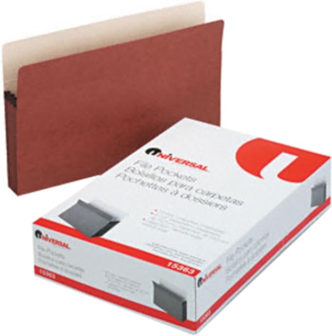 Universal 5 1/4 Expansion File Pockets, Straight, Legal, Redrope/Manila, 10/Box (15363)