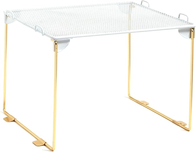 U Brands Mesh Locker Organizer Shelf, 11" x 10" x 8", White and Gold, Back to School Essentials, Stackable, Fits Standard Size School Lockers