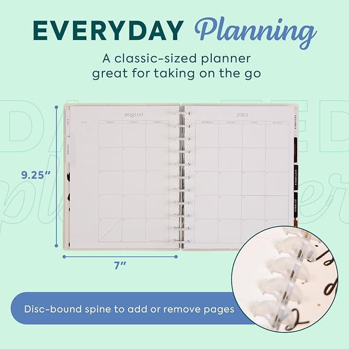 Happy Planner Disc-Bound Academic Planner July 2025 - June 2026 Daily, Weekly and Monthly - 3 Bonus Months, Big Size, 8.5” x 11”, Horizontal Layout, Onyx & Sand