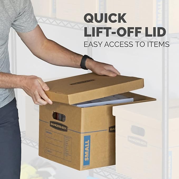 Bankers Box 7718201 SmoothMove Classic Large Moving Boxes 21l x 17w x 17h Kraft/Blue 5/Carton