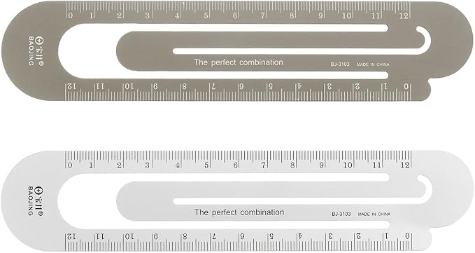 HARFINGTON Straight Ruler 12cm Metric Bookmark Clip Ruler Metal Aluminum Alloy Scale on Both Sides Measuring Scale Tool for Measure Study Reading Classroom Office, Silver Tone & Brown