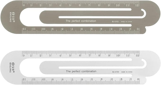 HARFINGTON Straight Ruler 12cm Metric Bookmark Clip Ruler Metal Aluminum Alloy Scale on Both Sides Measuring Scale Tool for Measure Study Reading Classroom Office, Silver Tone & Brown