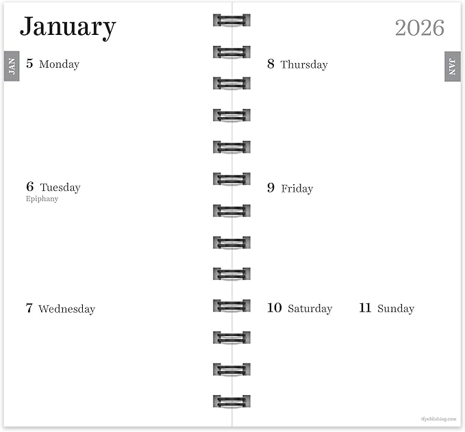 TF Publishing 2026 Black Small Weekly Monthly Planner with 2-Page Monthly Calendar Grid, Weekly Planning Pages, and Lined Notes Section in Back - Mini Planner for Pocket or Purse - 3.5in x 6.5in
