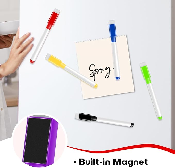 25 Pcs Colorful Magnetic Dry Erase Markers, 4.5 Inch Colorful Magnetic Whiteboard Pens with Eraser Cap, Fine Tip Whiteboard Markers Bulk for School, Office, Home Supplies