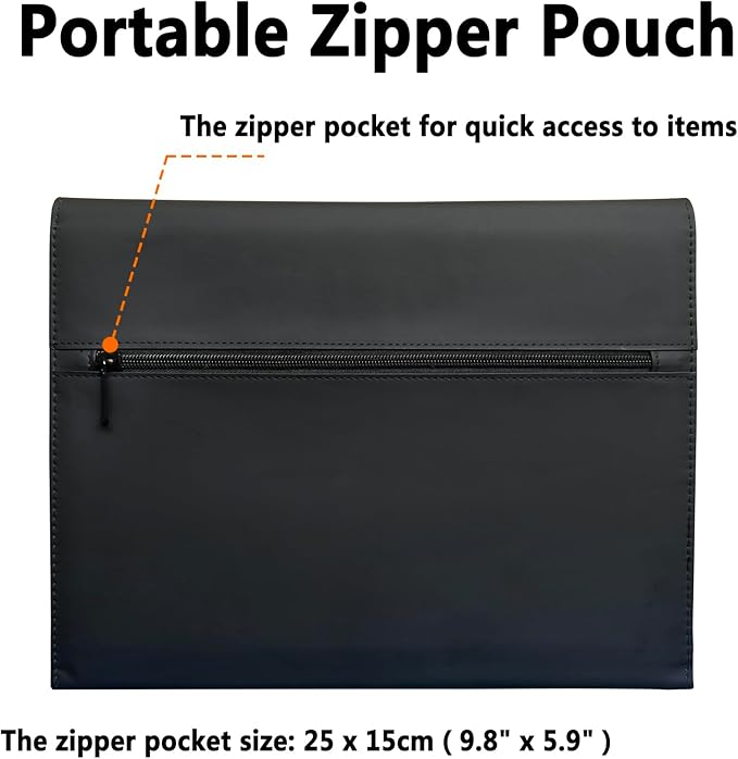 Triple Portfolio Folder Notebook Cover for 8.5 x 11 Daily Planner, Soft Leather Padfolio A4 Business Binder Legal Writing Pad Document Organizer for Present Gift Kid Men Women Black