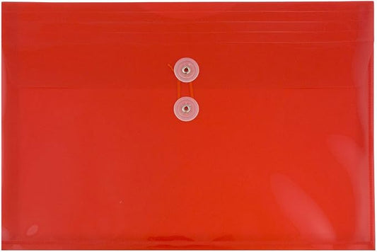 JAM PAPER Plastic Envelopes with Button & String Tie Closure - Letter Booklet - 9 3/4 x 13 - Red - 12/Pack