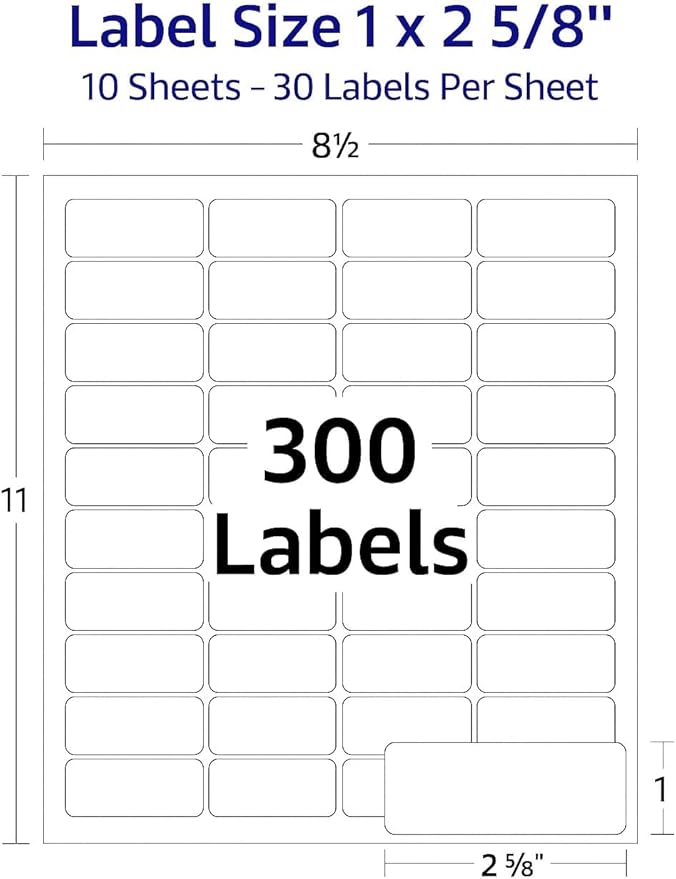 Easy Peeling Printable Address Shipping Labels, 1" x2 5/8" | Customizable Sticker | White | 300 Blank Mailing and Shipping Labels | Inkjet and Laser Printer Guaranteed | Blank Labels