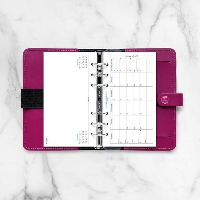 Filofax Calendar Diary Refill, Personal/Compact Size, Month on One Page with Notes, Horizontal, White Paper, English, 2026 (C68405-26)