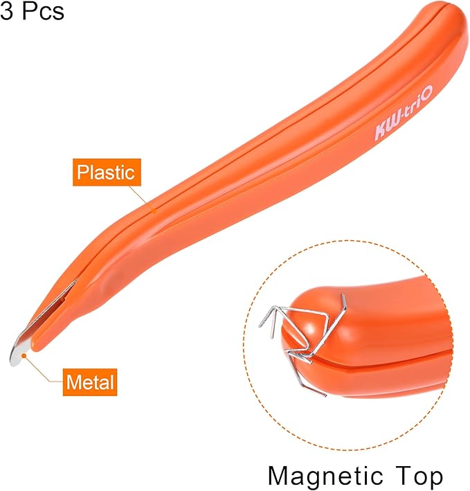 MECCANIXITY Staple Remover Tools, Magnetic Staplers Puller for Office Home Desktop Accessory, Orange Pack of 3