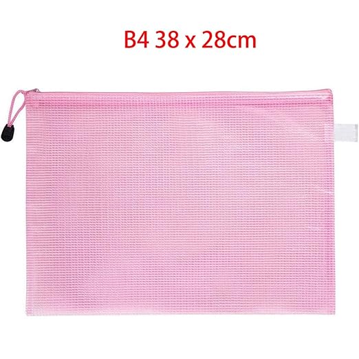 Unifizz B4 Plastic Wallets, Mesh Zipper Pouch Document Bag Ziplock Bags Waterproof Clear Plastic Pockets Zipper Bags Storage Bags for Office School Travel, 38 x 28cm, Pink, 1pcs