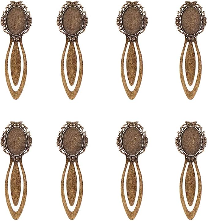 FASHEWELRY 10Pcs Antique Bronze Bookmark Pendant Blank Tray 18x25mm Oval Round Bezel Base Cabochon Setting Charms