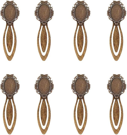 FASHEWELRY 10Pcs Antique Bronze Bookmark Pendant Blank Tray 18x25mm Oval Round Bezel Base Cabochon Setting Charms