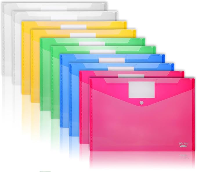 Mr. Pen- Plastic Envelopes, 10 Pack, A4, Letter Size, Plastic Envelopes with Snap Closure