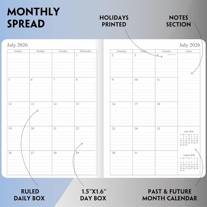 26-27 Academic Planner - Weekly and Monthly Planner, Jul 2026 - Jun 2027, Vegan Leather Cover, Elastic Closure, 7”x9.25”, Rose Gold