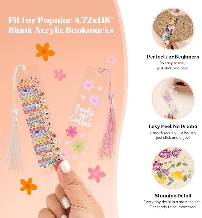 Kaciola 36 Sheets Booklover Theme UV DTF Bookmark Wraps, Acrylic Bookmark Blanks UV DTF Stickers, Rub on Transfers for Book Lover DIY (Blank Bookmarks Not Included)