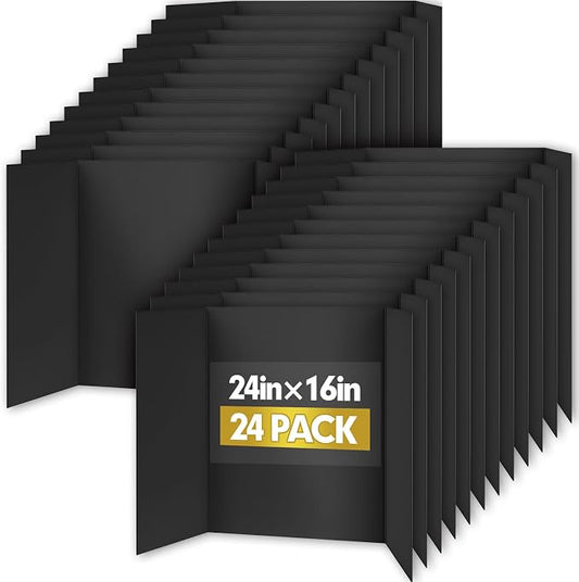 Trifold Poster Board,24 Pack 24" x 16" Black Corrugated Poster Boards,Display Board,Perfect for School Projects, Science Fairs, Event Displays, and Business Presentations