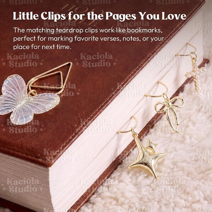 Kaciola Bible Charms Chain with 4PCS Planner Charms for Bible Study, Book Spine Bookmark, Journal Accessory, Unique Faith Jewelry Gift for Women (SJ-03)