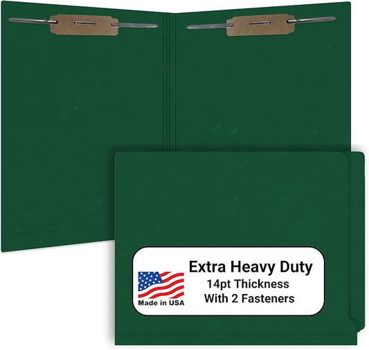 Dark Green File Folders, Doctor Stuff, Letter Size Reinforced End Tab Folder with 2" Bonded Fastener on Inside Front and Back, 14 pt Stock, Carton of 250