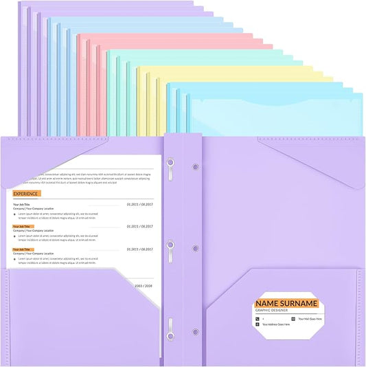 Henoyso 18 Pcs Plastic Folder with Clear Front Pocket and 3 Prong Plastic Folders with Card Slot Pocket Folders with Prongs for School Office (Pastel)