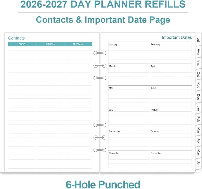 2026-2027 Planner Refills for A5 Binder - One Page Per Day Daily ＆ Monthly Planner, July 2026 - June 2027, Prioritized, To-Do List, Notes, Appointment Schedule, 6-Hole Punched, 5.8" x 8.3"