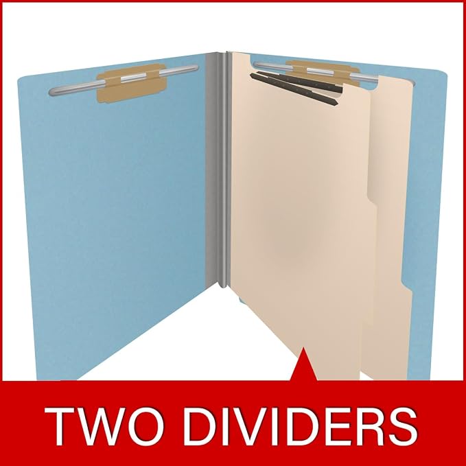 25 Pt. Pressboard Classification Folders, Full Cut End Tab, Letter Size, 2 Dividers, Light Blue (Box of 10)