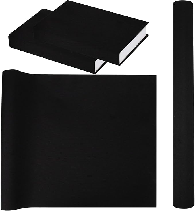 Book Cloth for Book Binding 57×17 Inch Black Fabric Surface Paper Backed Book Cover