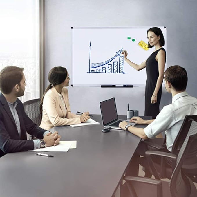 VIZ-PRO Dry Erase Board/Magnetic White Board, 48 X 32 Inches, Silver Aluminium Frame, with 12-Count Markers
