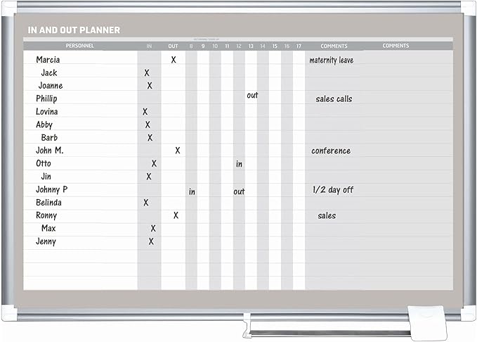 MasterVision Horizontal in/Out Dry Erase Magnetic White Board Planner, Wall Mounting, Sliding Marker Tray, 24" x 36", Aluminum Frame
