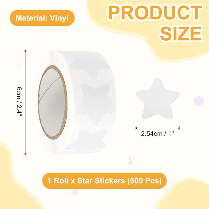 PATIKIL Star Stickers Roll 1", 500 Pcs Self-Adhesive Reward Stickers for Classroom Teacher Supplies and DIY Craft, White