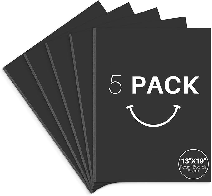 Golden State Art, Acid Free 5 Pack 13x19 Black Foam Boards Foam Core Poster Board, 3/16'' Thick Polystyrene Foam Sheet for Projects, Mounting, Crafts, Art and Presentations