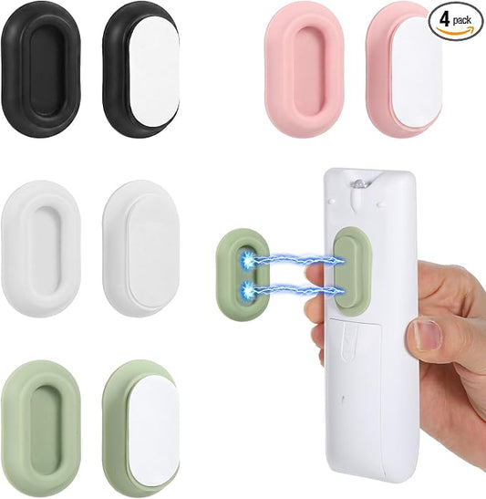 4 Pcs Remote Control Holder, Self-Adhesive Remote Control Organizer for TV, Fan & Air Conditioner Remotes (White, Pink, Black, Green, 1.69 x 1.02 x 0.39 In)