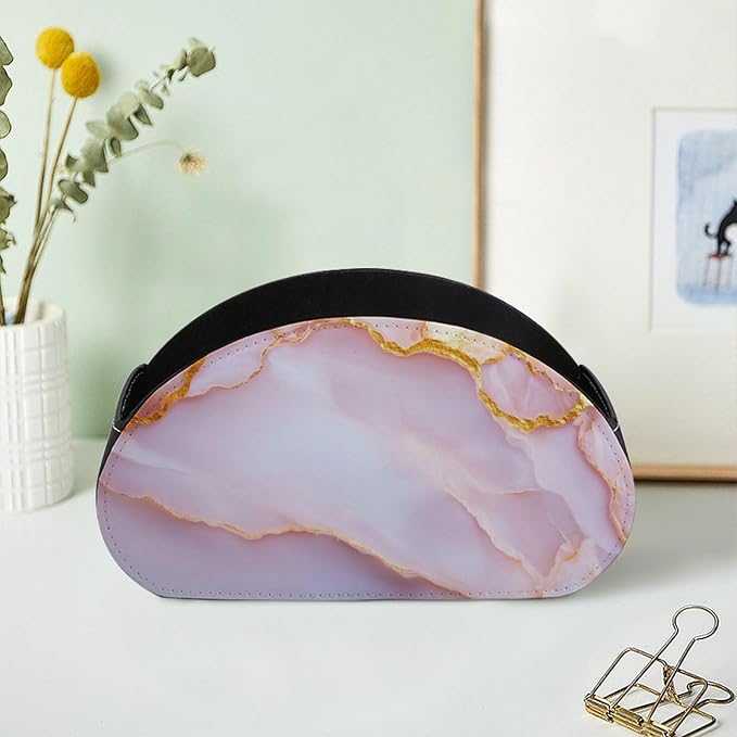 Marble Surface with Pale Pink Veins Flowing Remote Control Holder with 5 Compartments Leather TV Remote Caddy Remote Storage Box Desktop Organizer for Pen/TV Remotes/Media Controllers/Office Supplies