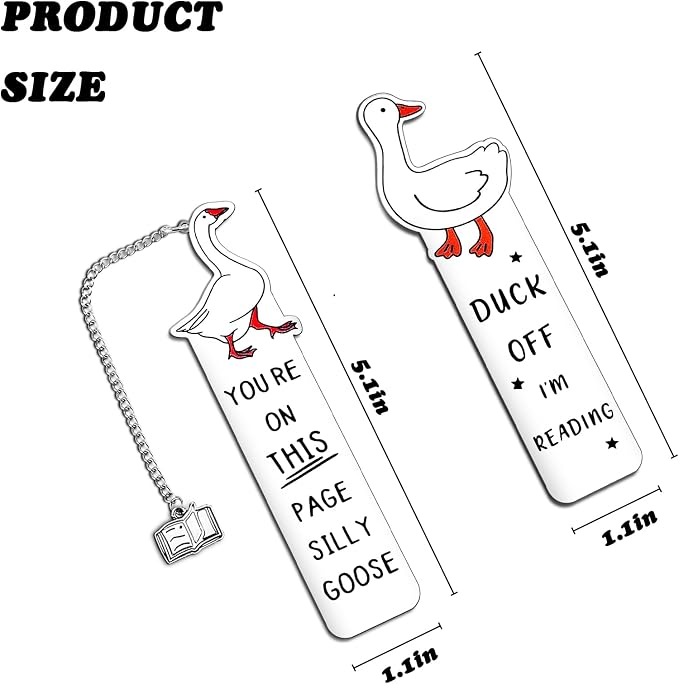 2Pcs Funny Bookmarks for Women Men Metal Book Marker Bulk Tassels Silly Goose Bookmark Cute Bookmarks Personalized Book Accessories Back to School Funny Gifts for Book Lovers Coworker Reader Adults