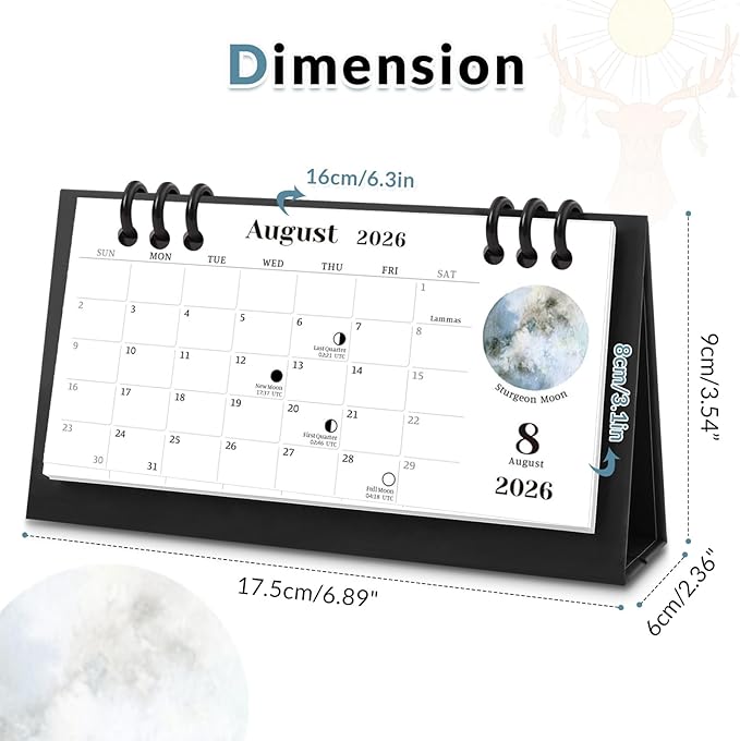 KONVINIT Small Desk Calendar 2026-2027, 6.3" x 3.1", Moon Phase 2026 Desk Calendar - Runs From January 2026 Until December 2027, 24 Months Mini Desktop Calendar for School, Home and Office Supplies