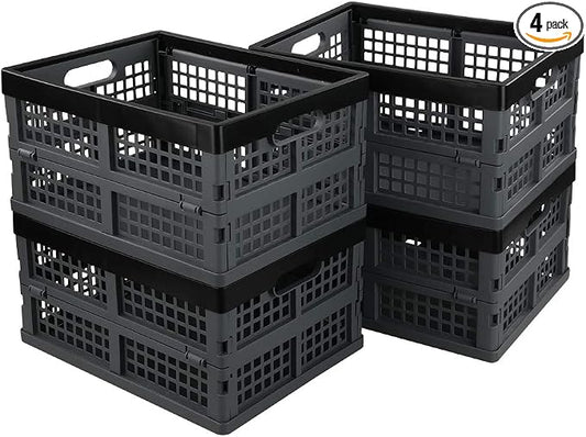 4-Pack 15 L Plastic Collapsible Storage Crates, Stackable Storage Folding Crates